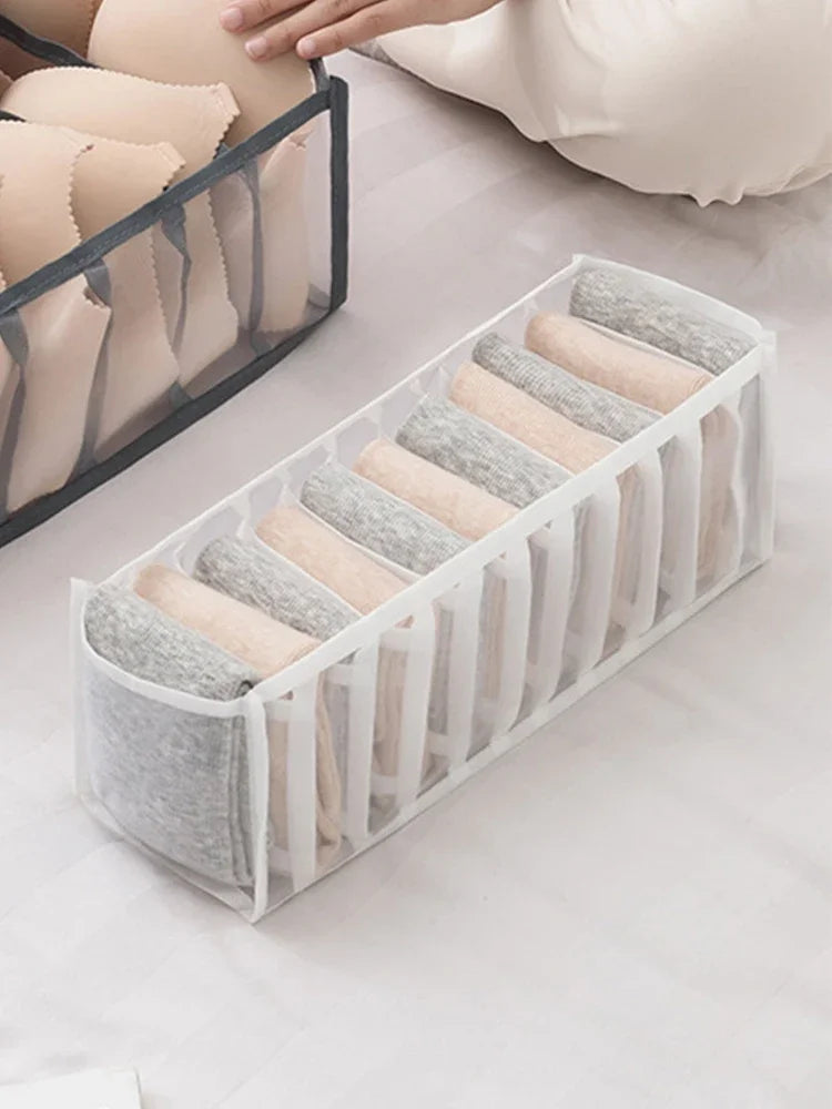 11-Grid Foldable Underwear Storage Box – Mesh Drawer Organizer