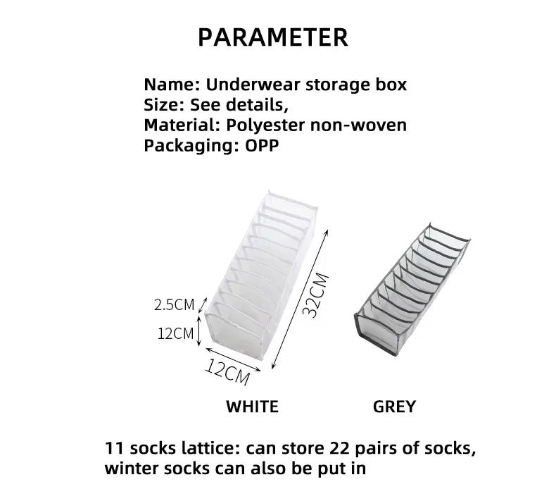 11-Grid Foldable Underwear Storage Box – Mesh Drawer Organizer
