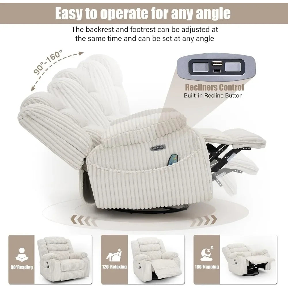 Power Swivel Rocker Recliner – Massage, Heat & USB Charging