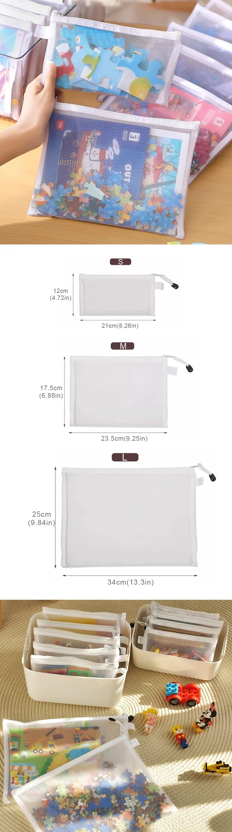 Transparent Zipper Mesh Storage Bag