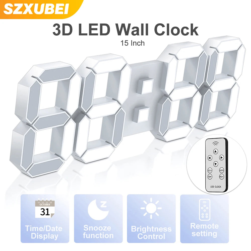 3D LED Digital Wall Clock