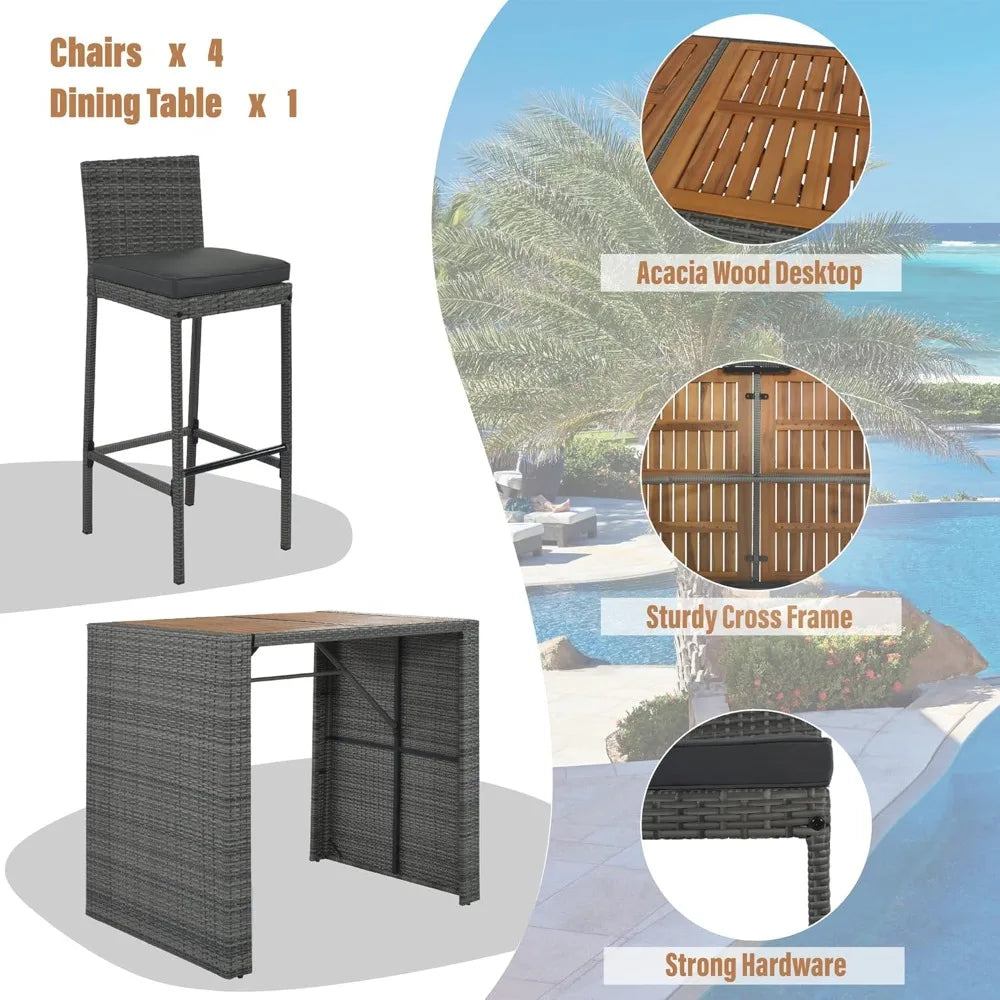 5-Piece Rattan Patio Bar Set