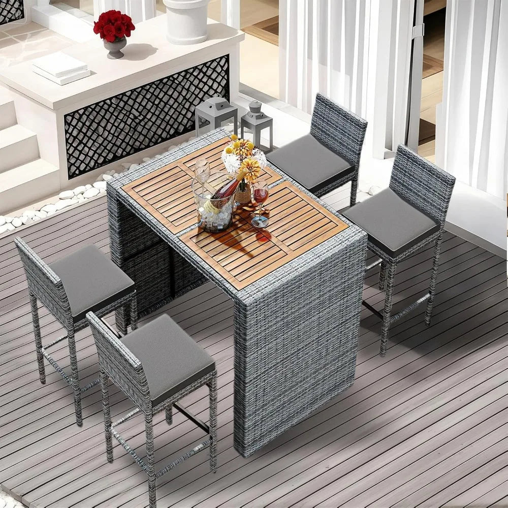 5-Piece Rattan Patio Bar Set