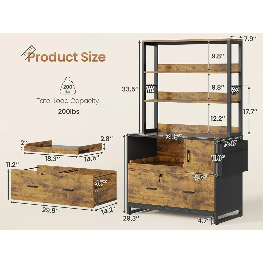 Lockable File Cabinet with Sliding Storage Shelf