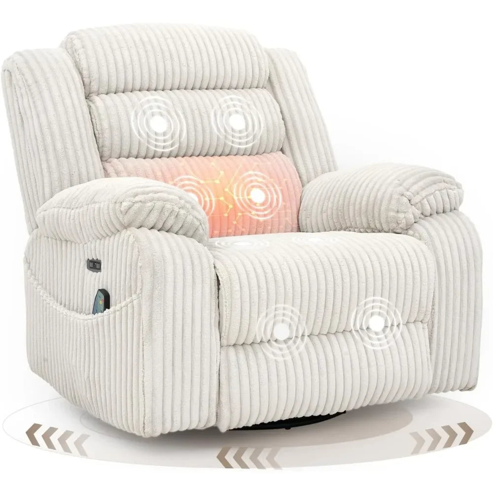 Power Swivel Rocker Recliner – Massage, Heat & USB Charging