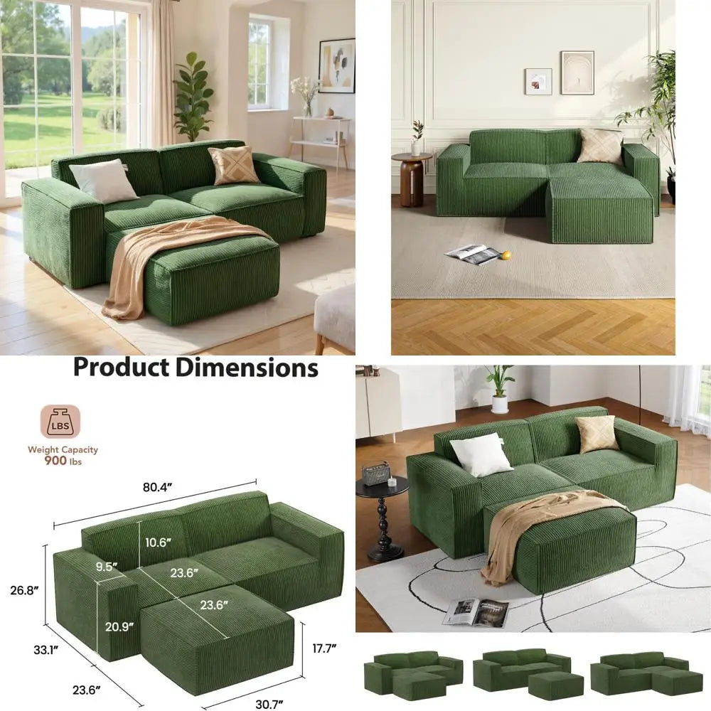 80" L-Shape Corduroy Sectional Sofa with Chaise