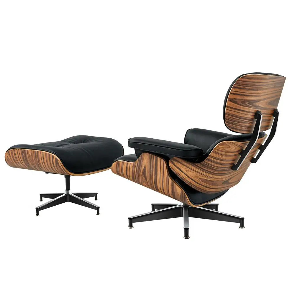 Mid-Century Leather Armchair with Ottoman – Living Room Lounge Chair