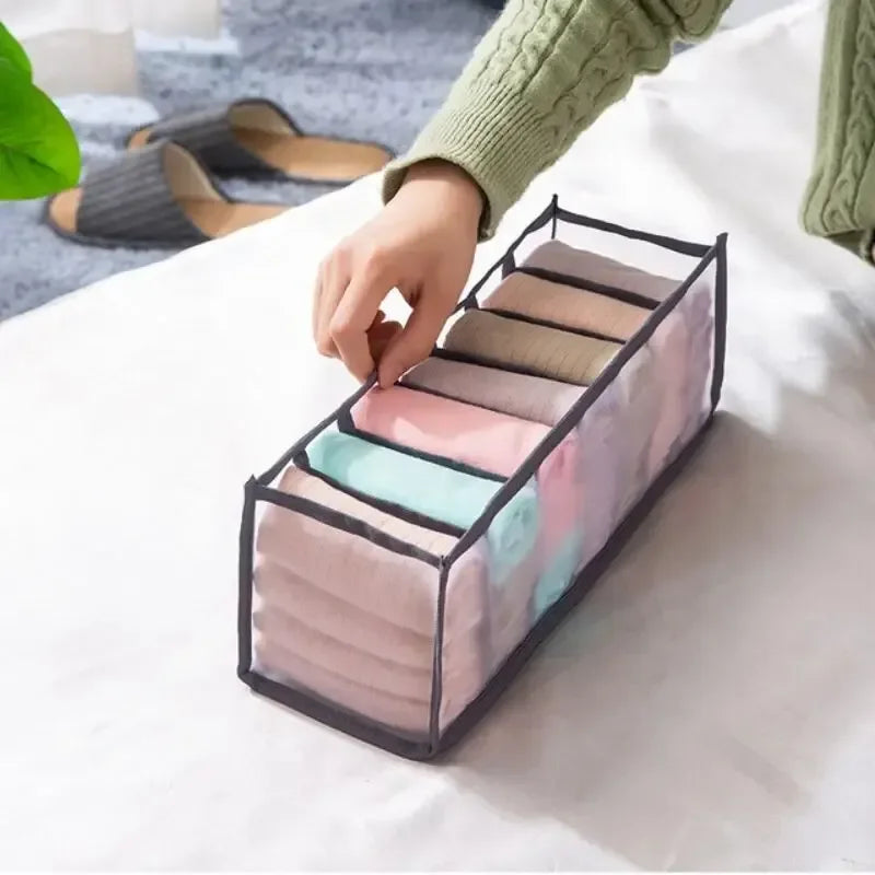 11-Grid Foldable Underwear Storage Box – Mesh Drawer Organizer