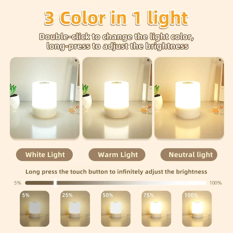 Touch Night Lamp – 3-Mode Dimmable USB Charging Bedside Lamp