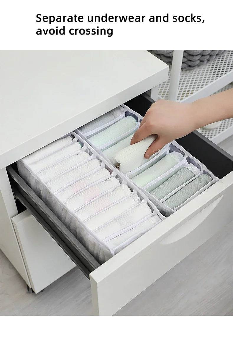 11-Grid Foldable Underwear Storage Box – Mesh Drawer Organizer