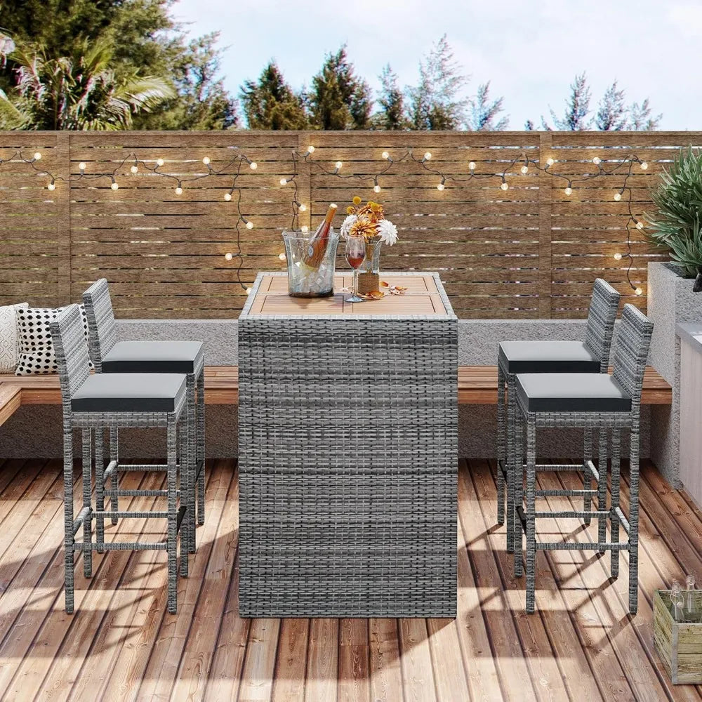 5-Piece Rattan Patio Bar Set