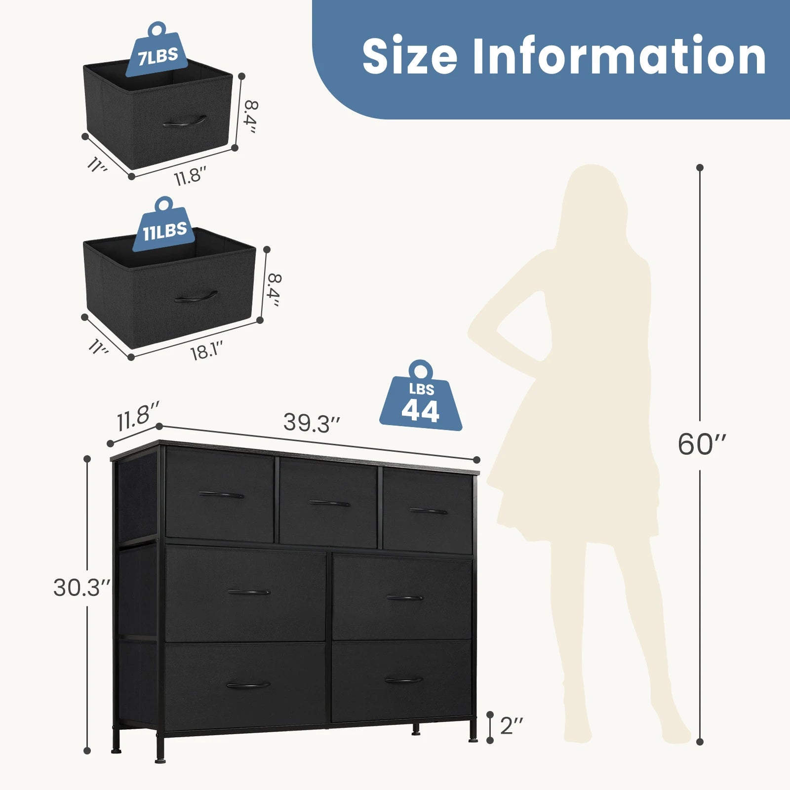 JHK 7-Drawer Fabric Bedroom Organizer