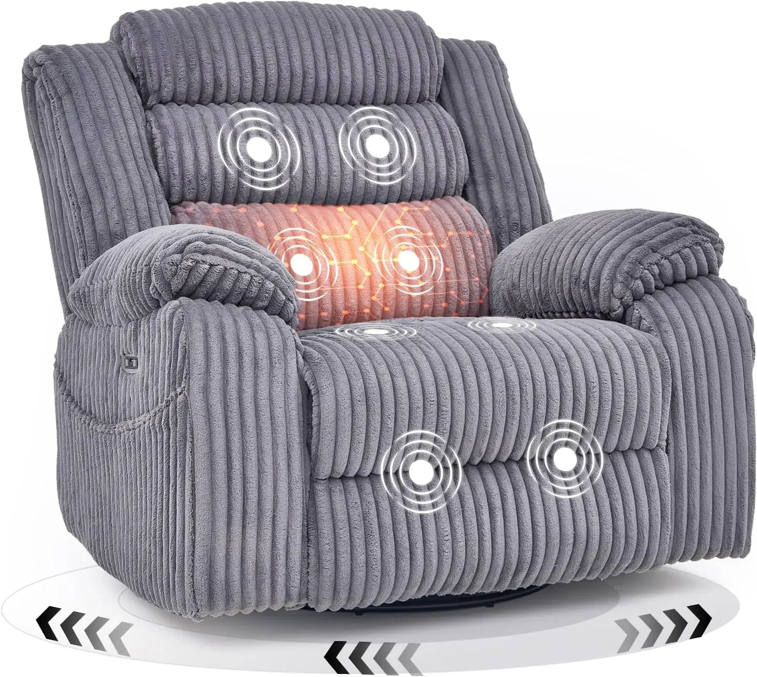 Power Swivel Rocker Recliner – Massage, Heat & USB Charging