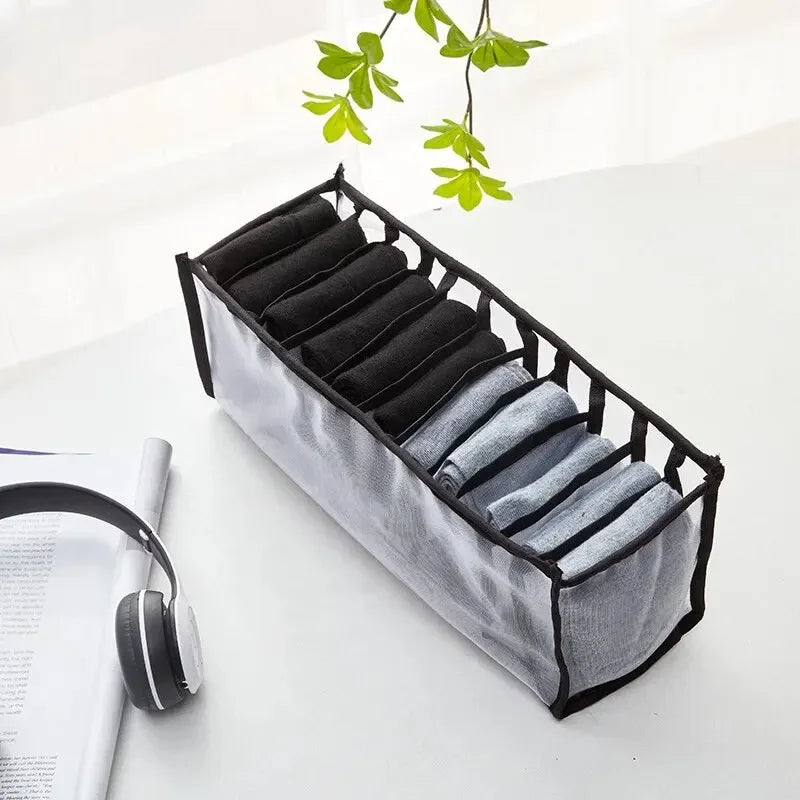 11-Grid Foldable Underwear Storage Box – Mesh Drawer Organizer