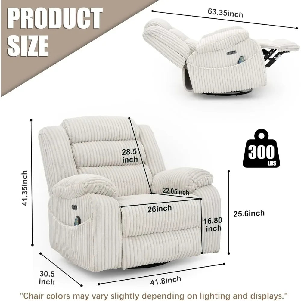 Power Swivel Rocker Recliner – Massage, Heat & USB Charging