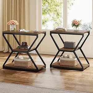 Compact 3-Tier Wood Side Table with Storage