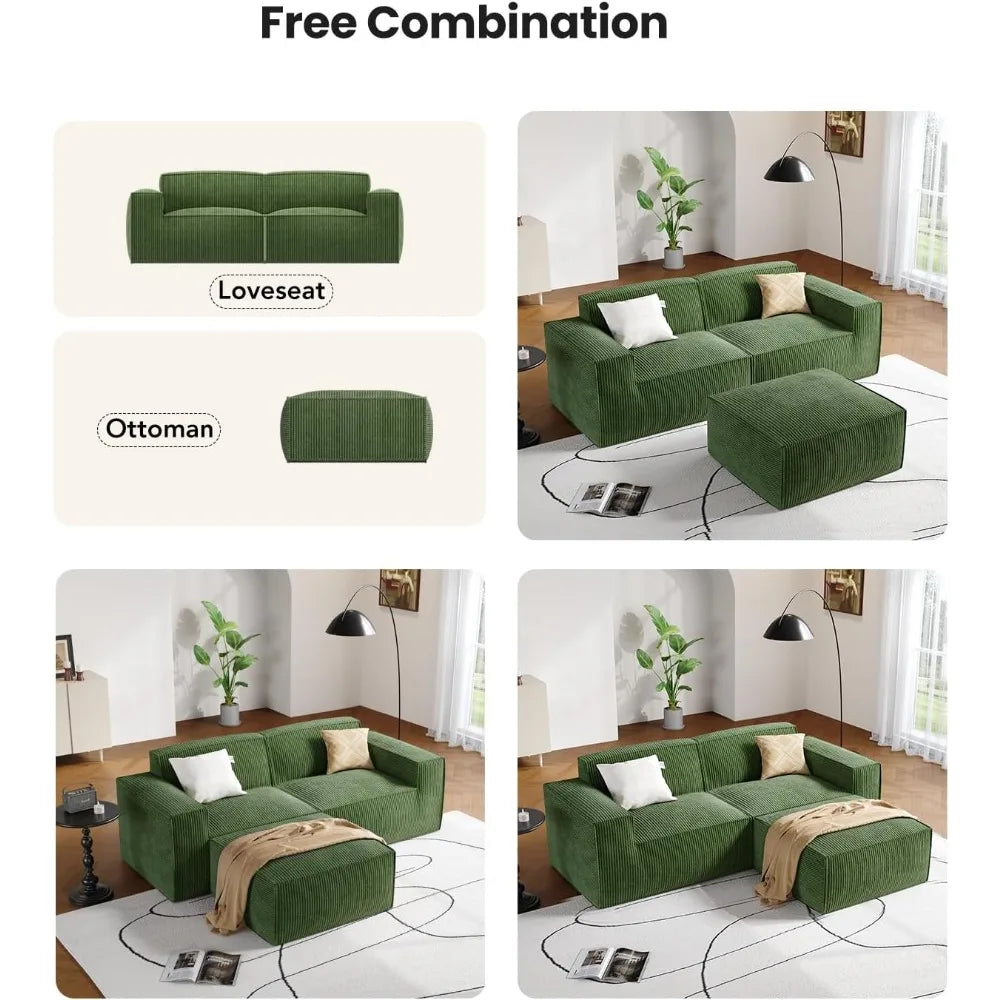 80" L-Shape Corduroy Sectional Sofa with Chaise