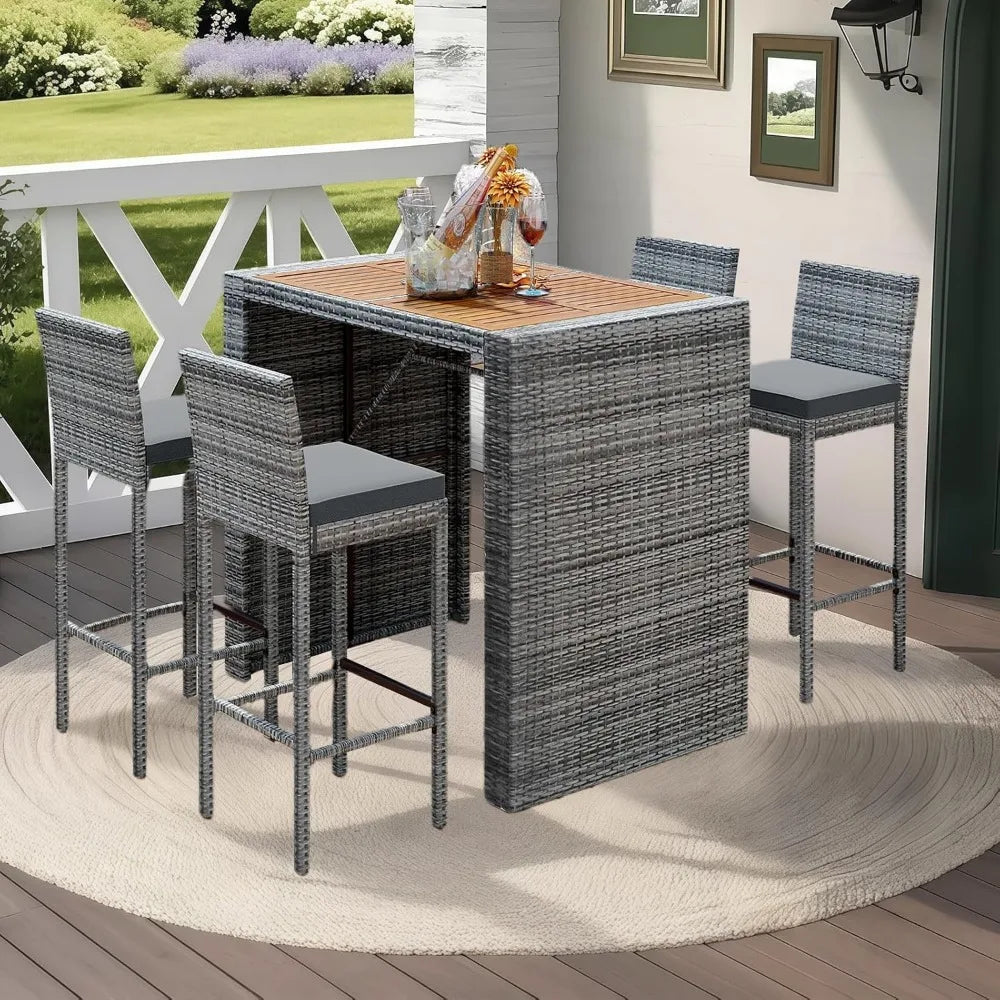 5-Piece Rattan Patio Bar Set