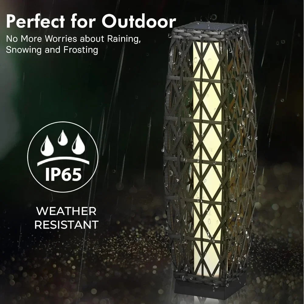 Outdoor Solar-Powered Wicker Lantern Floor Lamp