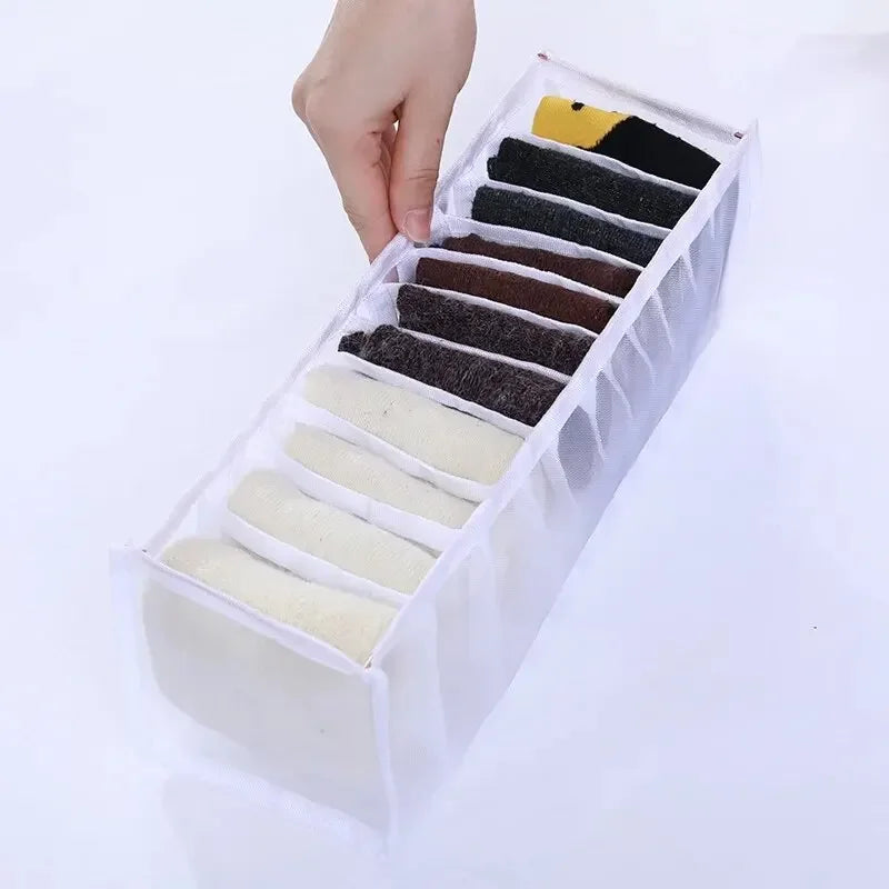11-Grid Foldable Underwear Storage Box – Mesh Drawer Organizer