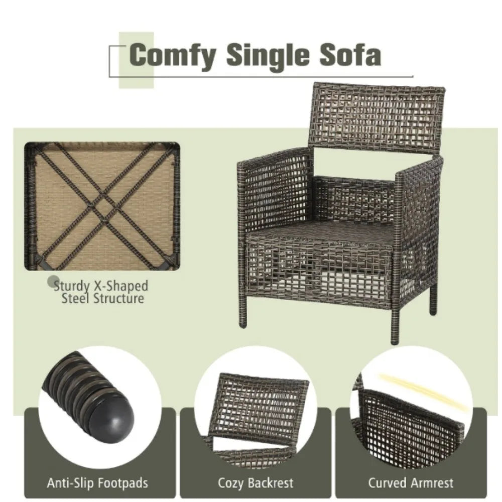 3-Piece Patio Rattan Furniture Set
