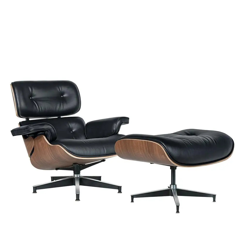 Mid-Century Leather Armchair with Ottoman – Living Room Lounge Chair