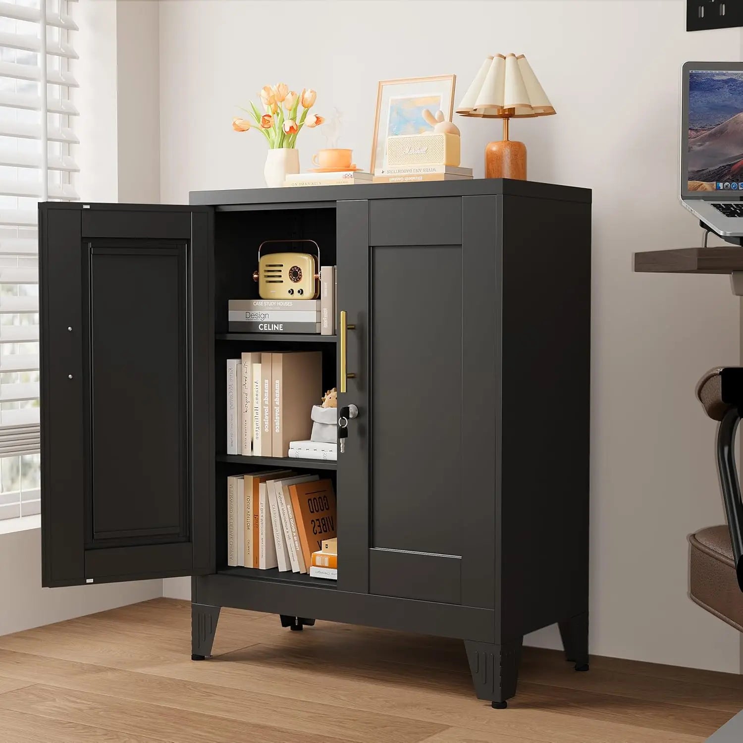 35.83" Metal Bathroom Floor Cabinet