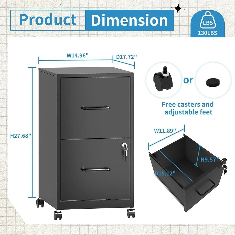 Mobile 2-Drawer File Cabinet with Lock