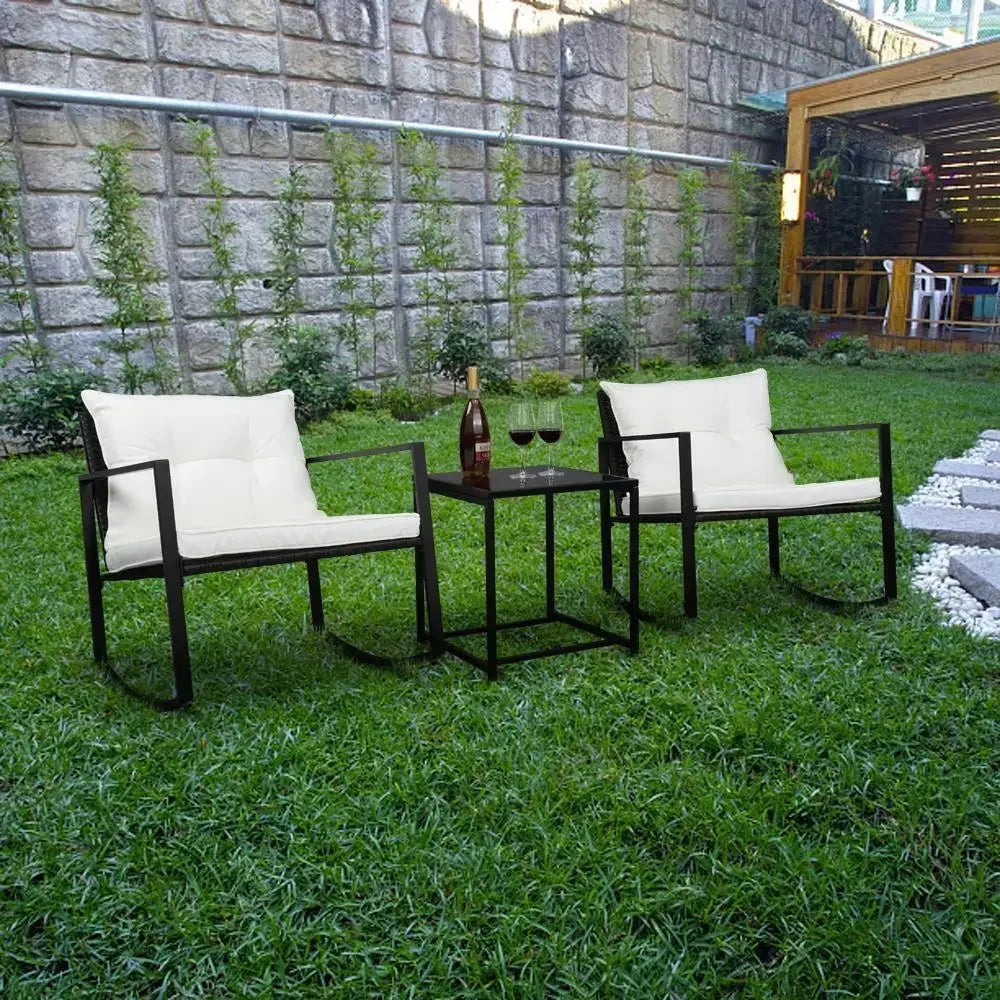 3PCS Outdoor Wicker Rocking Chair Set