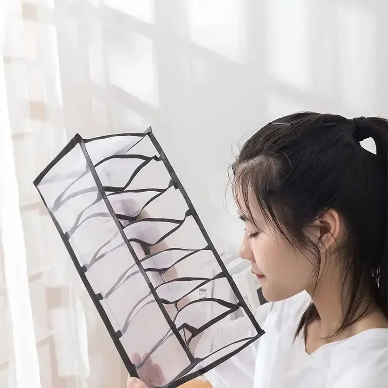 11-Grid Foldable Underwear Storage Box – Mesh Drawer Organizer