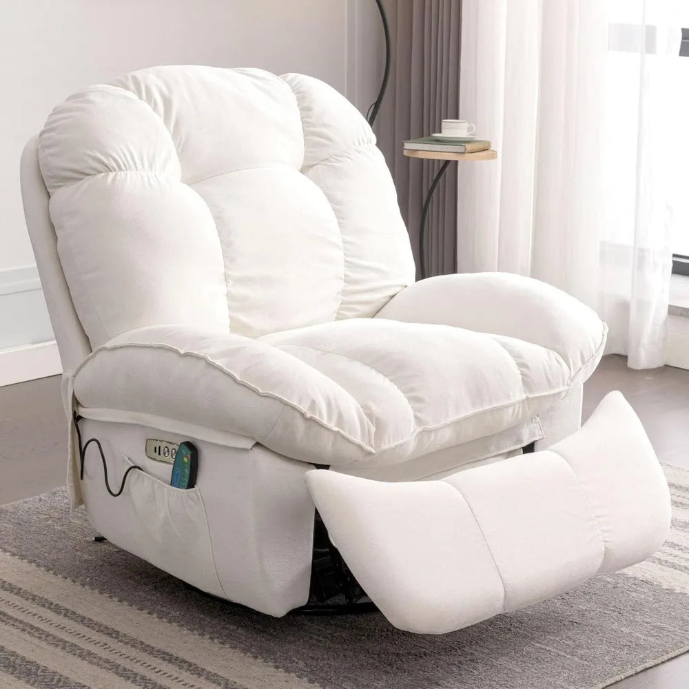 Oversized Power Recliner Chair – Heated Massage Rocker & Swivel