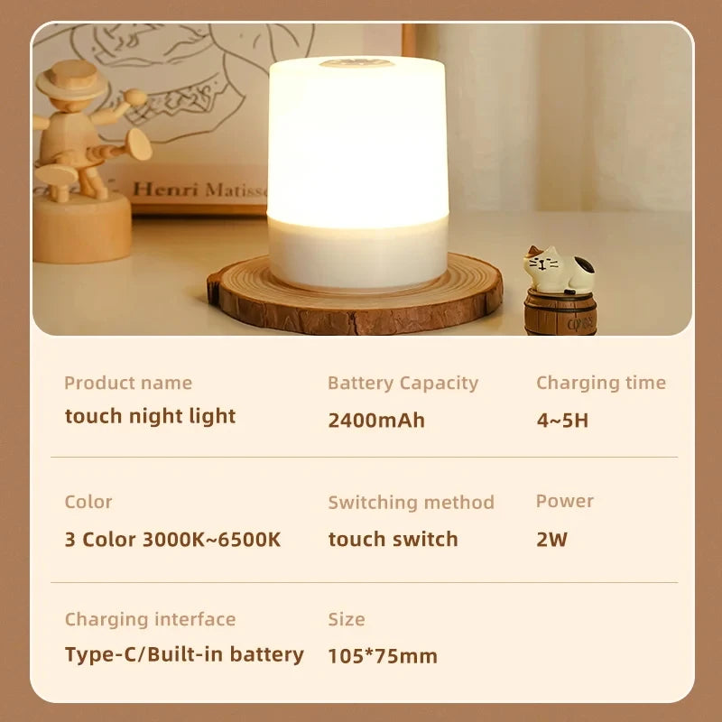 Touch Night Lamp – 3-Mode Dimmable USB Charging Bedside Lamp