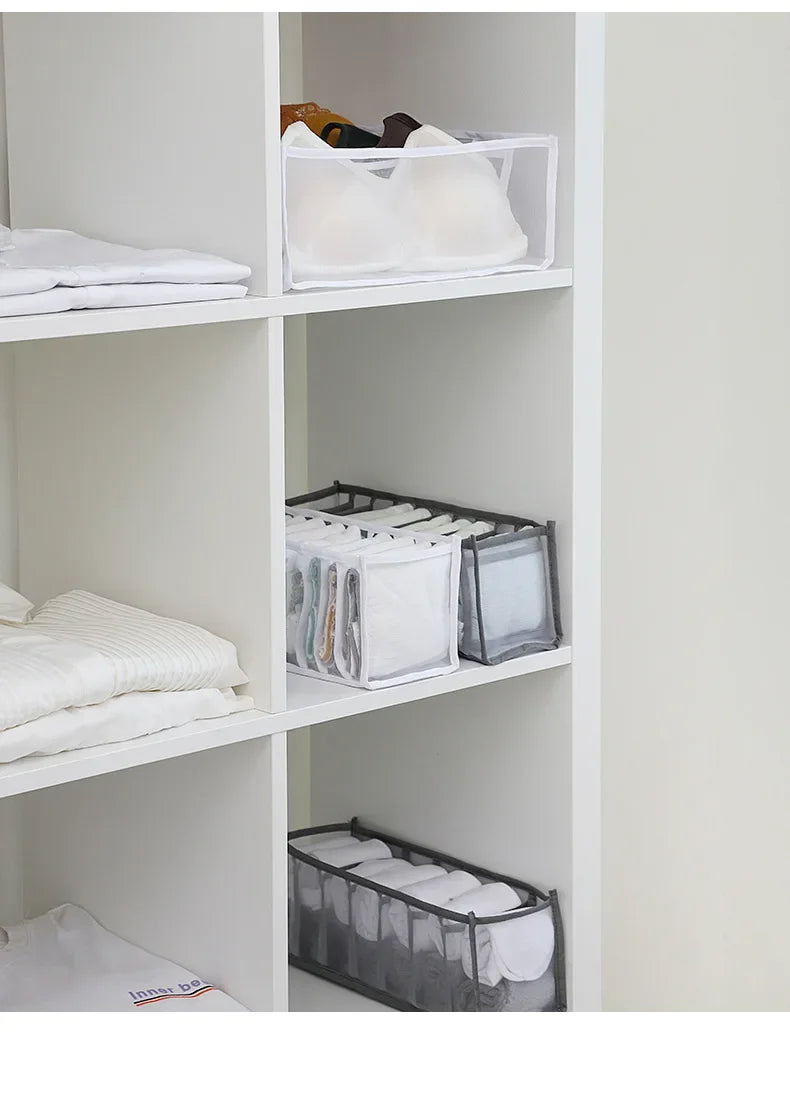 11-Grid Foldable Underwear Storage Box – Mesh Drawer Organizer