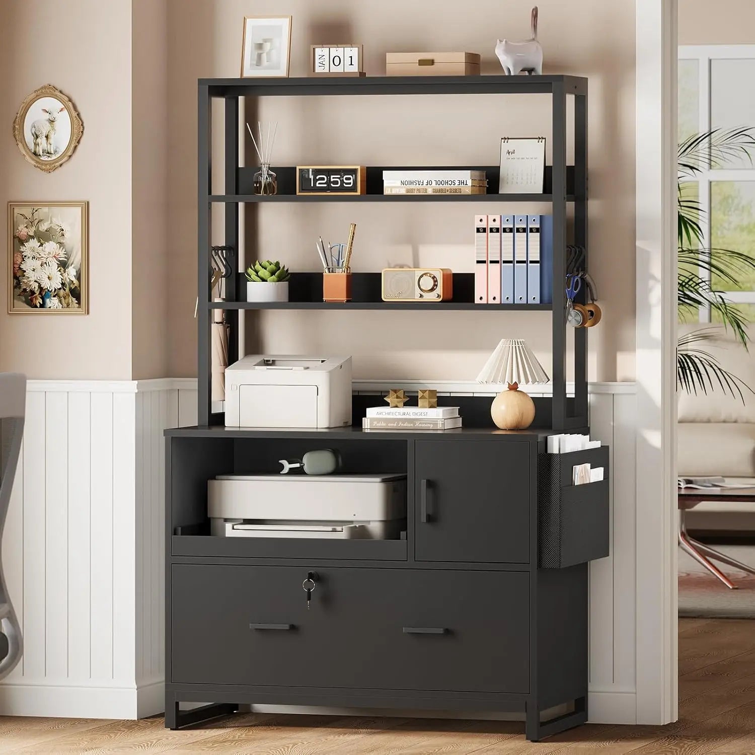 Lockable File Cabinet with Sliding Storage Shelf