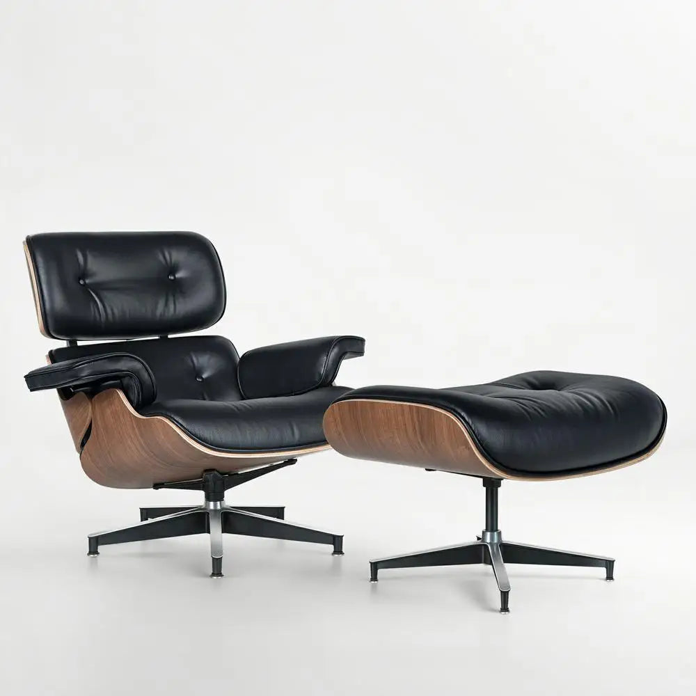 Mid-Century Leather Armchair with Ottoman – Living Room Lounge Chair