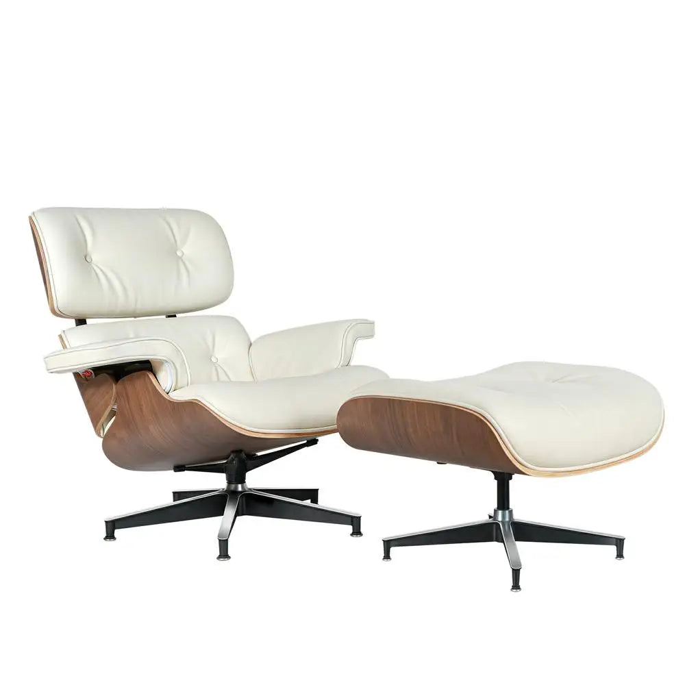 Mid-Century Leather Armchair with Ottoman – Living Room Lounge Chair