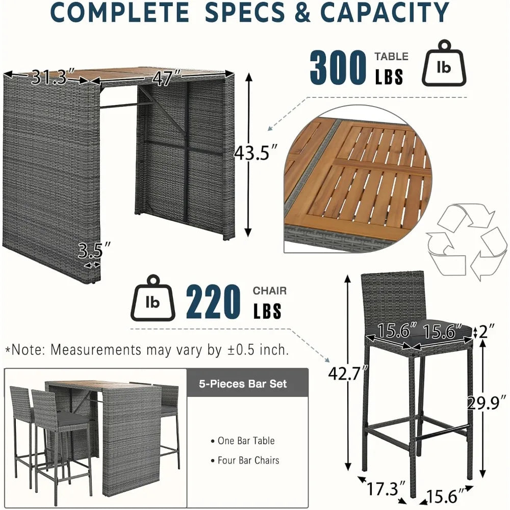 5-Piece Rattan Patio Bar Set