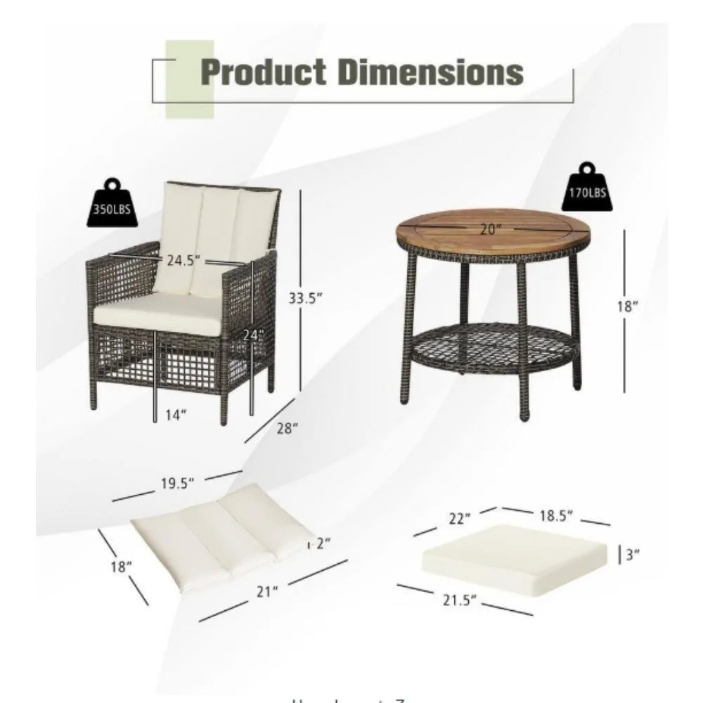 3-Piece Patio Rattan Furniture Set