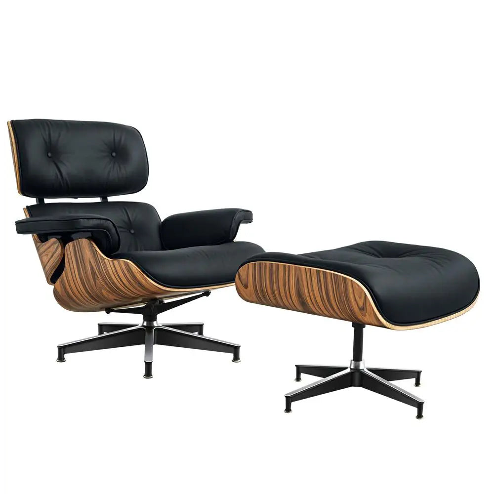 Mid-Century Leather Armchair with Ottoman – Living Room Lounge Chair