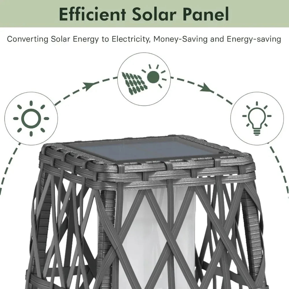 Outdoor Solar-Powered Wicker Lantern Floor Lamp