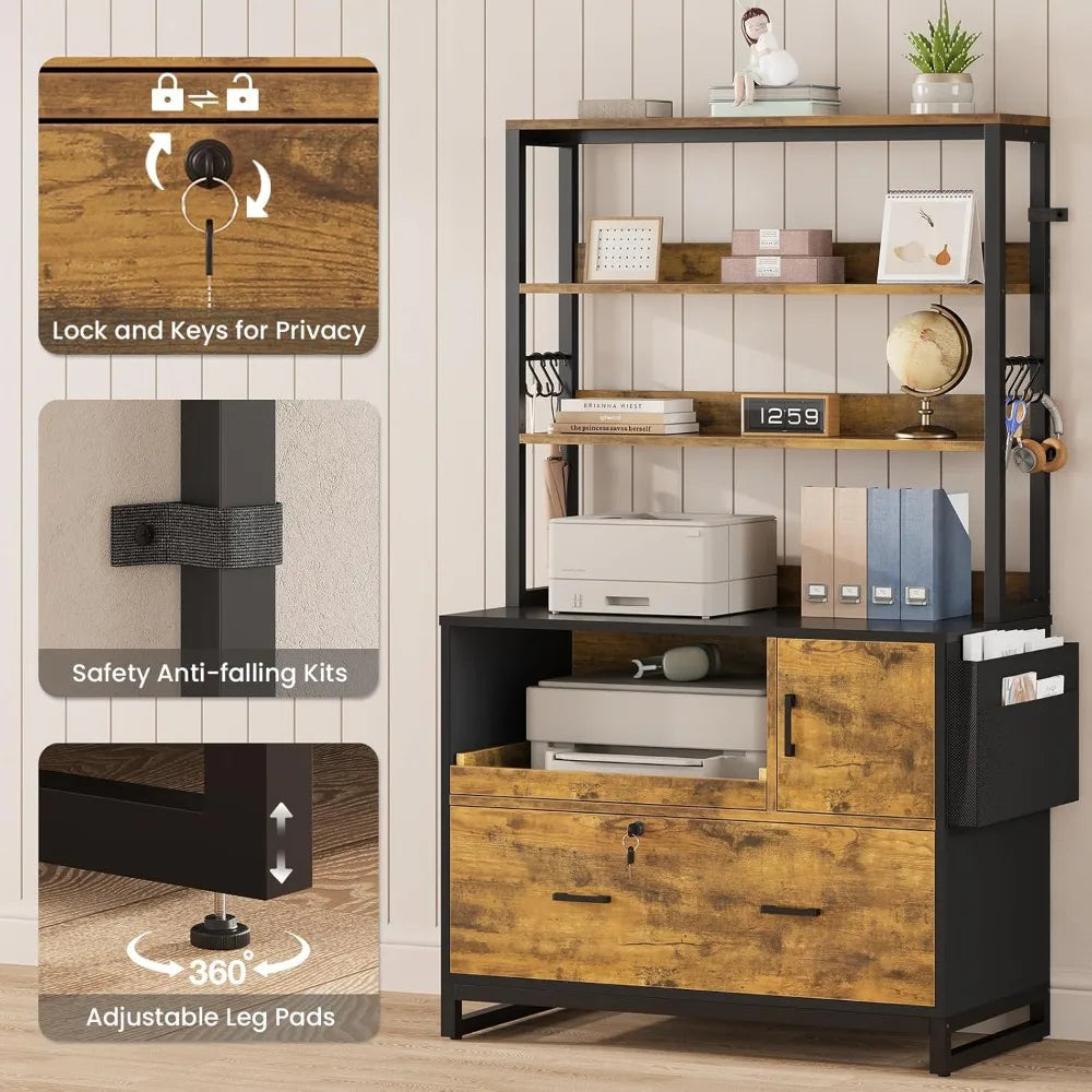 Lockable File Cabinet with Sliding Storage Shelf