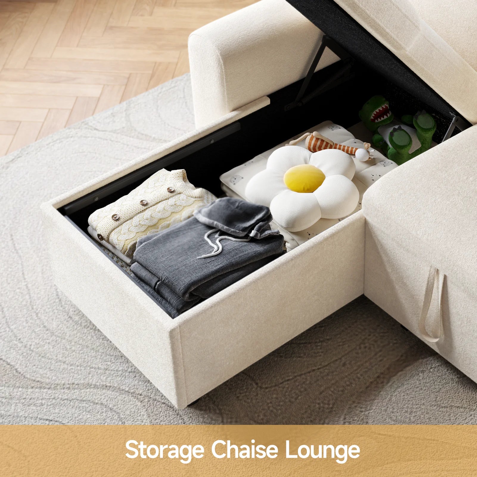 L-Shaped Sleeper Sofa with Storage Chaise & Pull-Out Bed – 85" Sectional