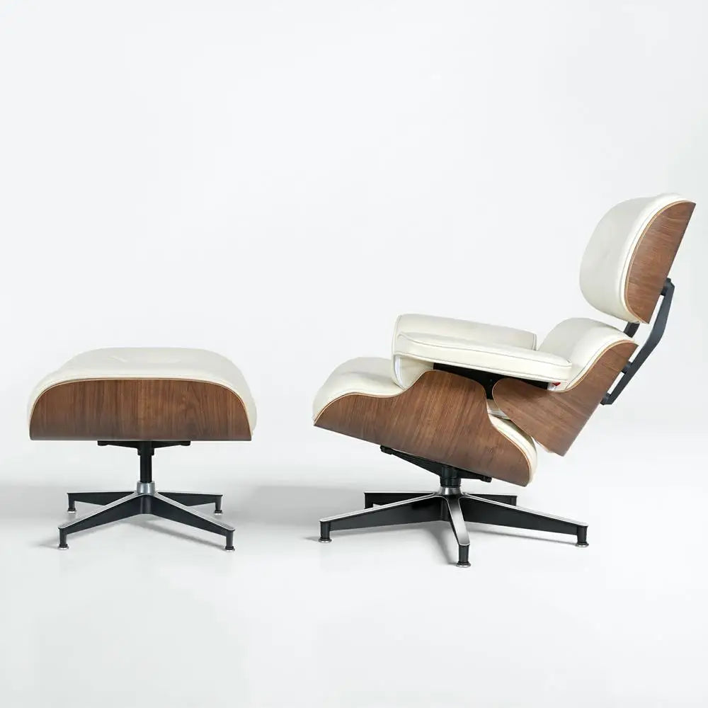 Mid-Century Leather Armchair with Ottoman – Living Room Lounge Chair