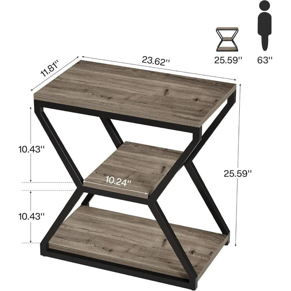 Compact 3-Tier Wood Side Table with Storage