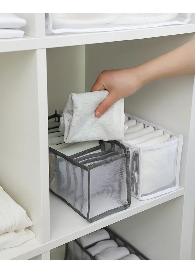 11-Grid Foldable Underwear Storage Box – Mesh Drawer Organizer