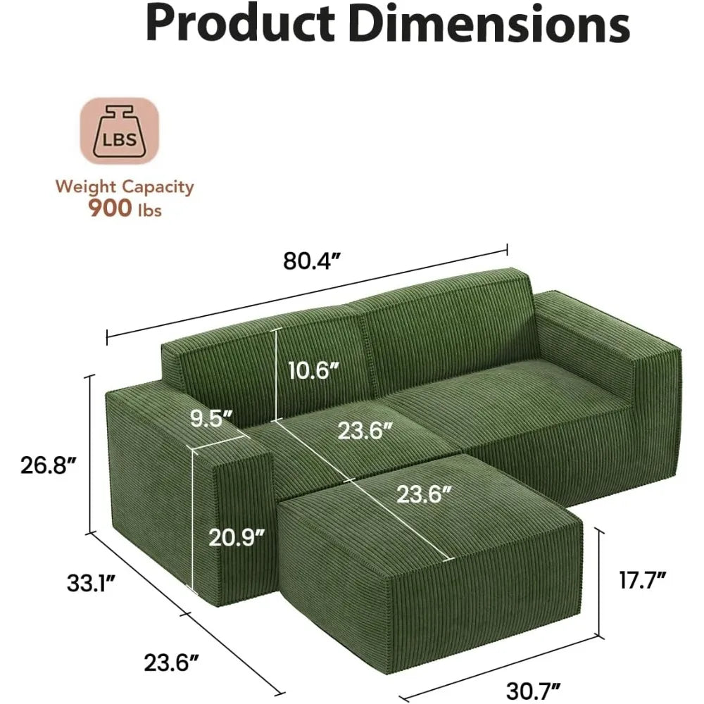 80" L-Shape Corduroy Sectional Sofa with Chaise