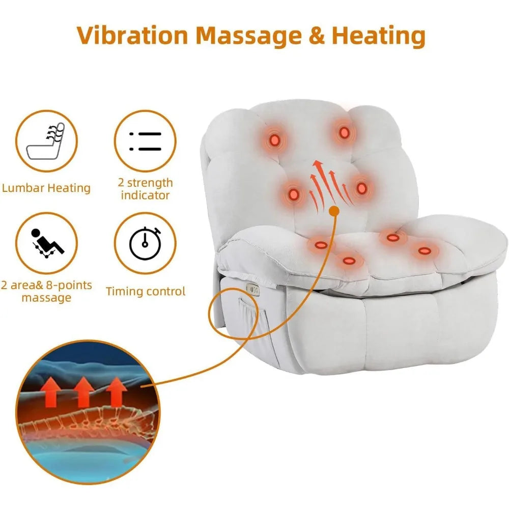 Oversized Power Recliner Chair – Heated Massage Rocker & Swivel