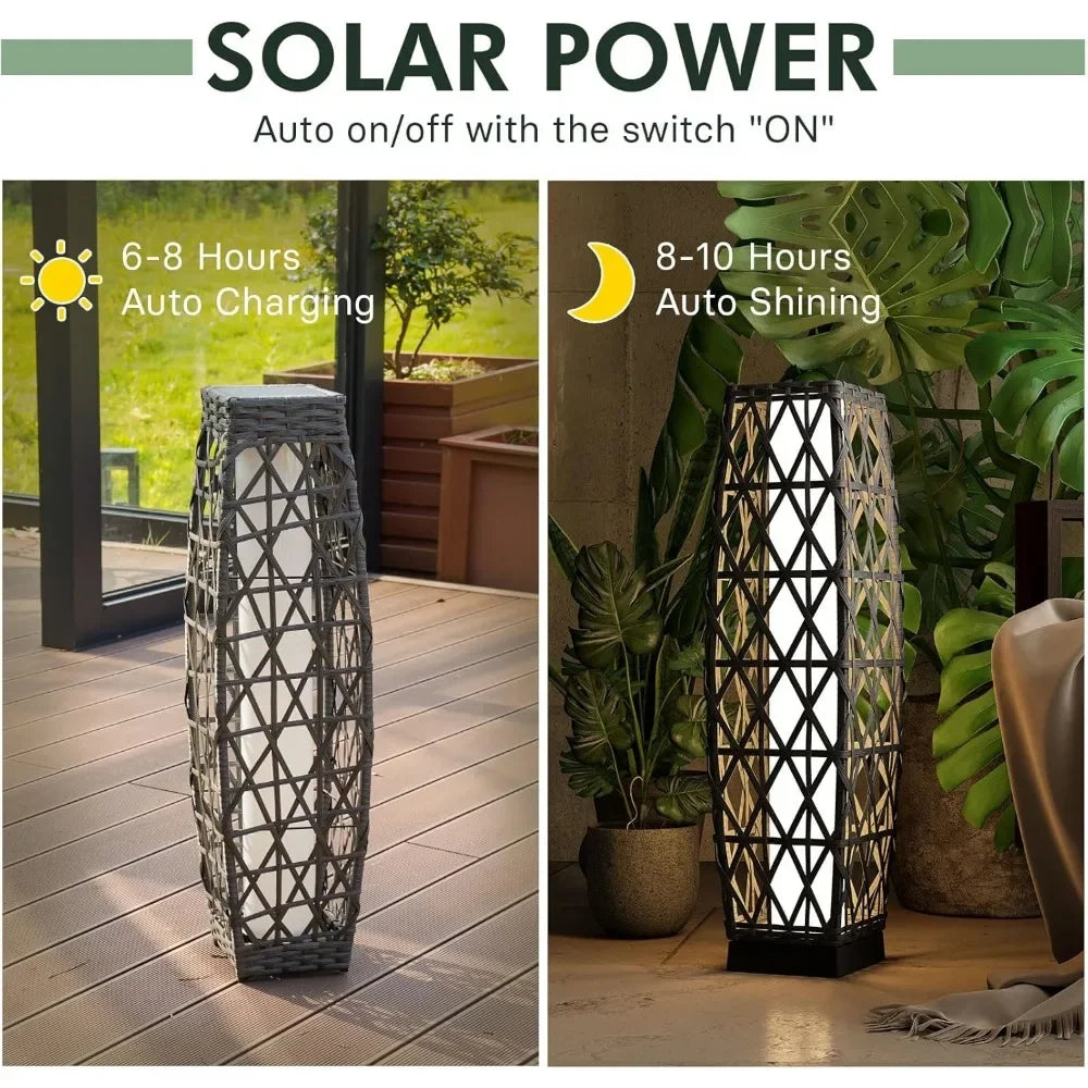 Outdoor Solar-Powered Wicker Lantern Floor Lamp