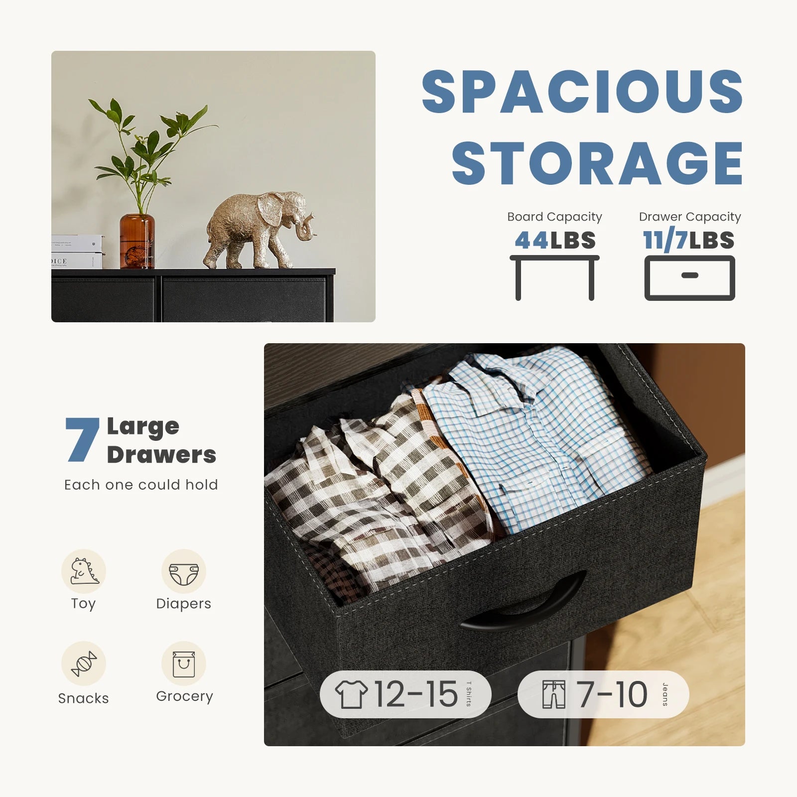 JHK 7-Drawer Fabric Bedroom Organizer