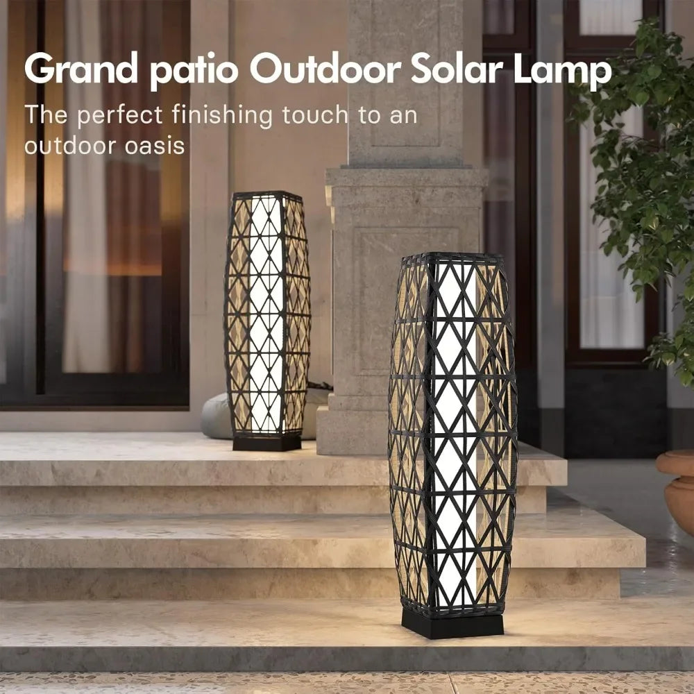 Outdoor Solar-Powered Wicker Lantern Floor Lamp